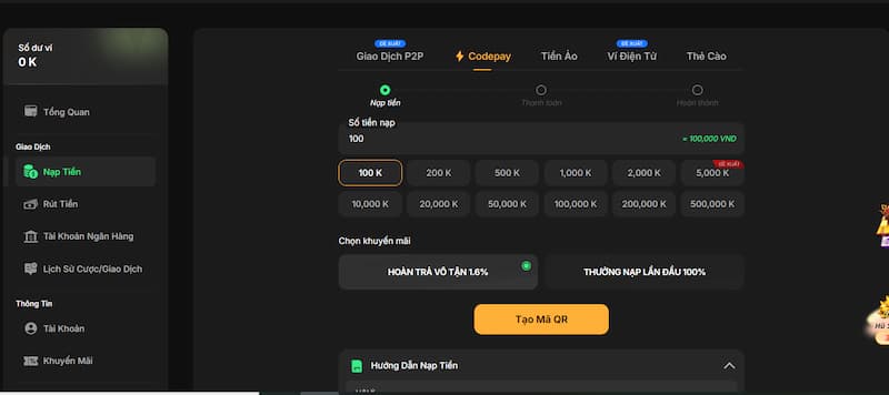 Nạp tiền codepay nhà cái cực kỳ đơn giản
