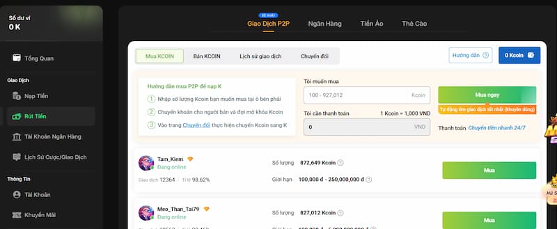 Rút tiền 8Day qua P2P 
